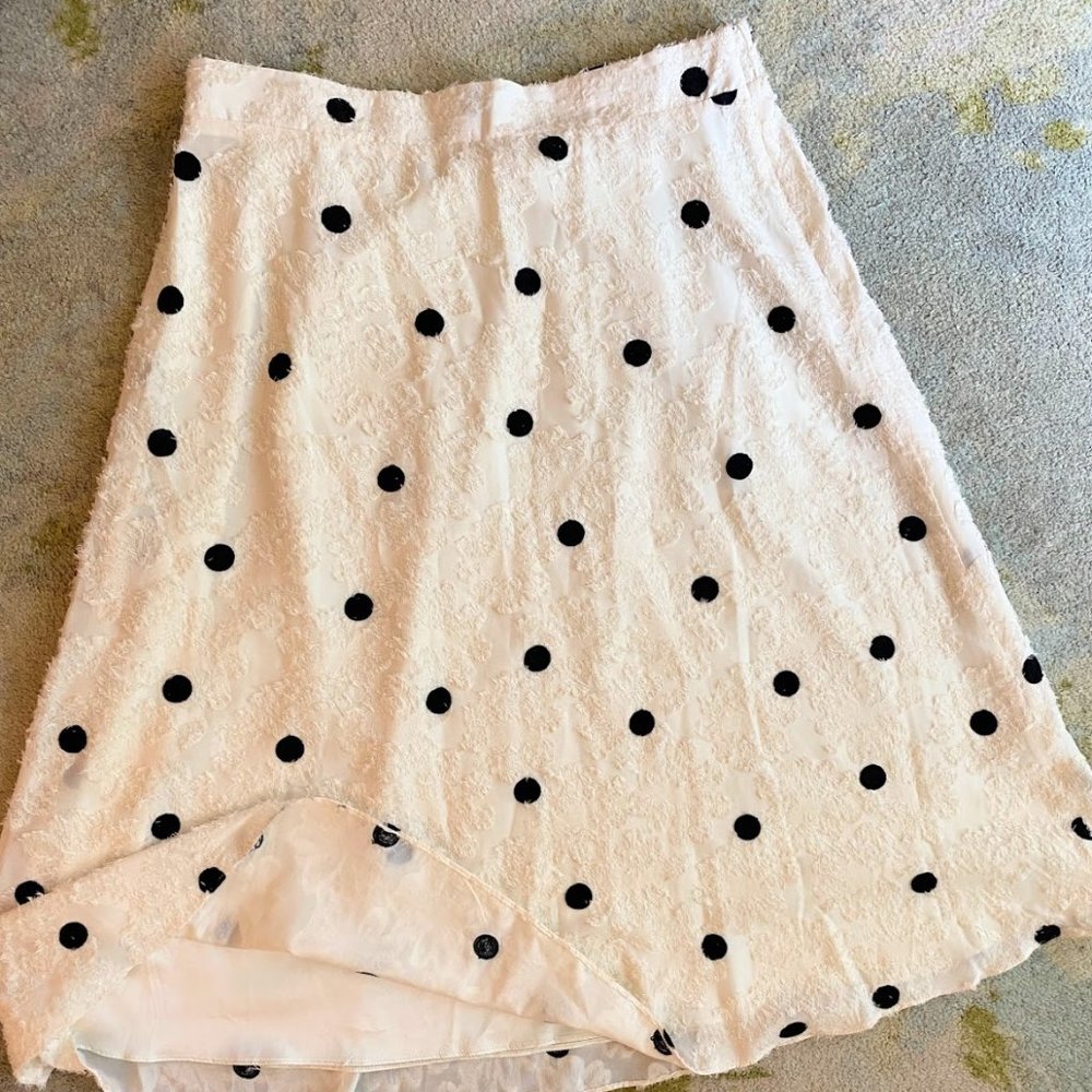 Anthropologie embroidered cream and black polka dot dress XL